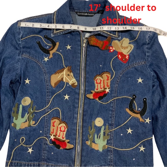 Gordon James Embellished Embroidery 80’s Padded Shoulder Western Denim Jacket - Picture 9 of 16